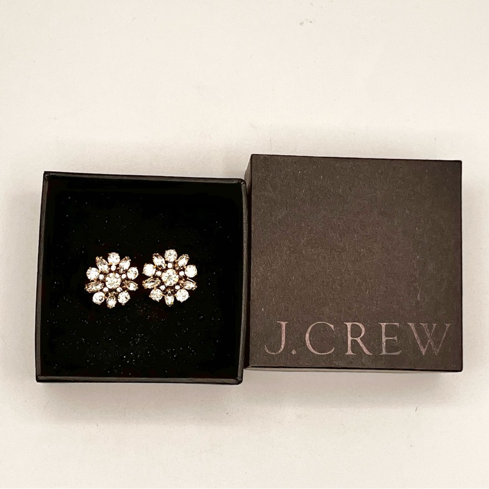 BNIB J CREW GOLD and SILVER CRYSTAL FLOWER STUD EARRINGS - Picture 3 of 7